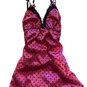 Elegant Pink and Black Polka Dot Lingerie Dress